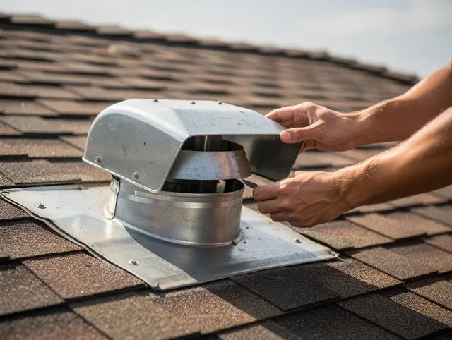 Lennox Dryer Vent Cleaning certified technician safely cleaning a roof-mounted dryer vent in Lennox
