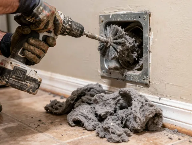 Certified Lennox Dryer Vent Cleaning technician performing dryer vent cleaning in Lennox